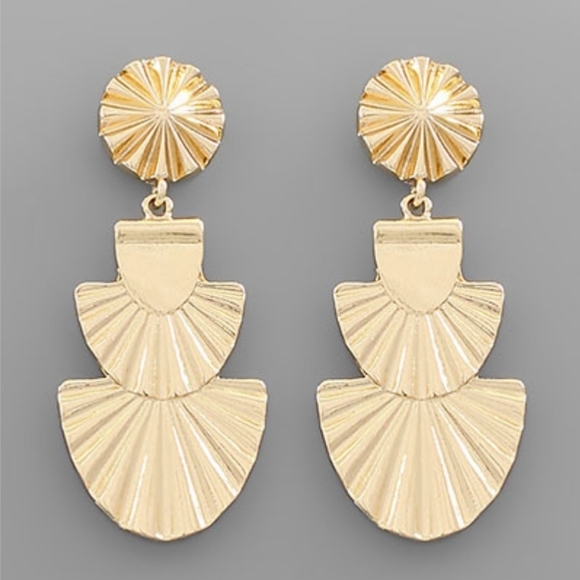 Textured Disk & Fan Drop Earrings - Picture 1 of 1